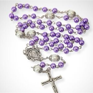 Spanish Purple Beaded Rosary & Blue Beaded Cross Bracelet